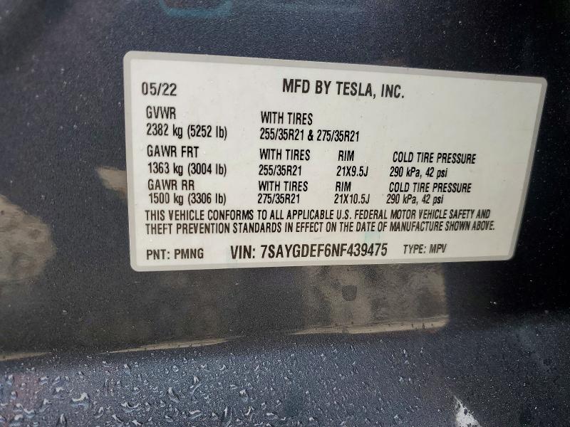 Продажа на аукционе авто 2022 Tesla Model Y, vin: 7SAYGDEF6NF439475, номер лота: 46307966