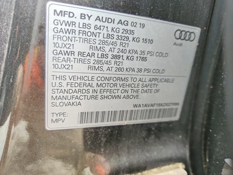 Продажа на аукционе авто 2019 Audi Q8, vin: WA1AVAF15KD027096, номер лота: 47124686
