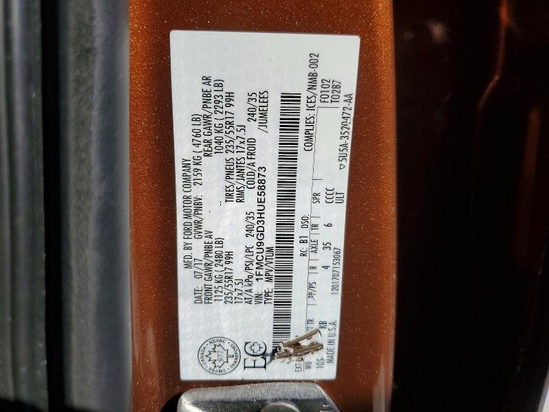 Aukcja sprzedaży 2017 Ford Escape, vin: 1FMCU9GD3HUE58873, numer aukcji: 79621245