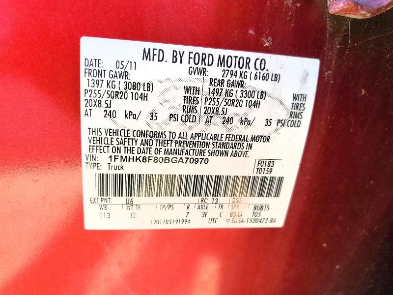 Auction sale of the 2011 Ford Explorer, vin: 1FMHK8F80BGA70970, lot number: 46817596