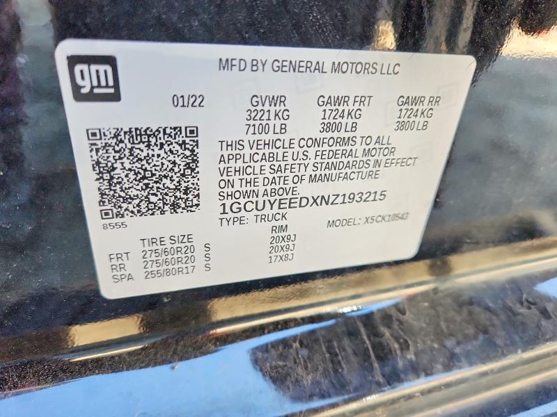 2022 Chevrolet Silverado Ltd მანქანა იყიდება აუქციონზე, vin: 1GCUYEEDXNZ193215, აუქციონის ნომერი: 47184196