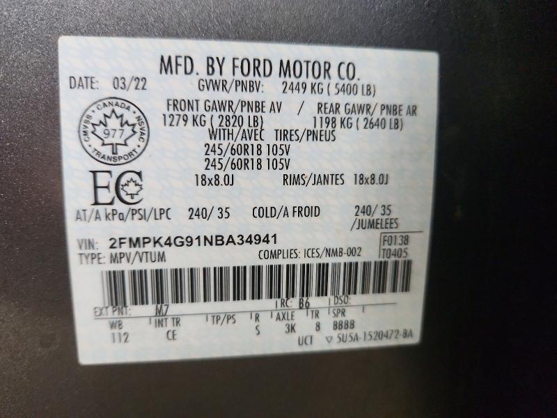 Aukcja sprzedaży 2022 Ford Edge, vin: 2FMPK4G91NBA34941, numer aukcji: 47578556