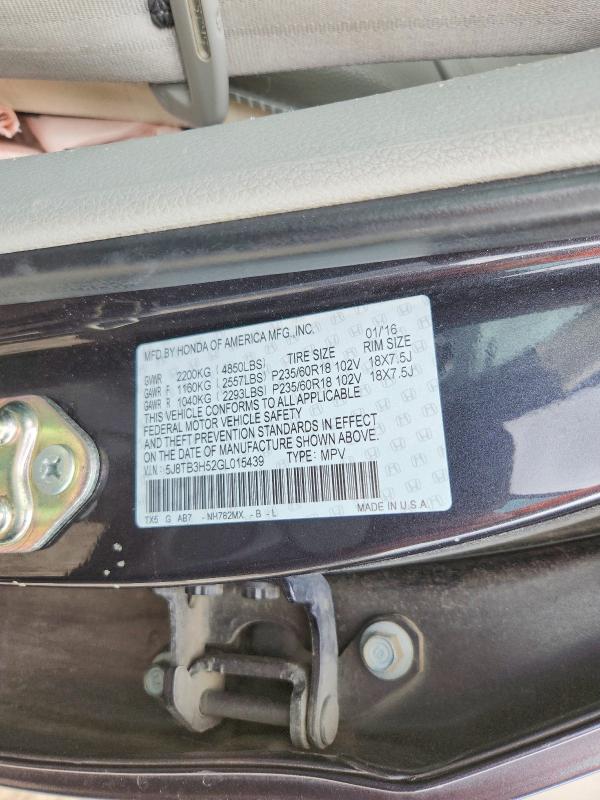 79663145 :رقم المزاد ، 5J8TB3H52GL015439 vin ، 2016 Acura Rdx مزاد بيع