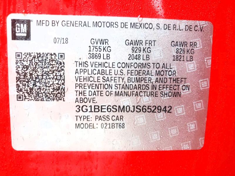 Aukcja sprzedaży 2018 Chevrolet Cruze, vin: 3G1BE6SM0JS652942, numer aukcji: 79201915