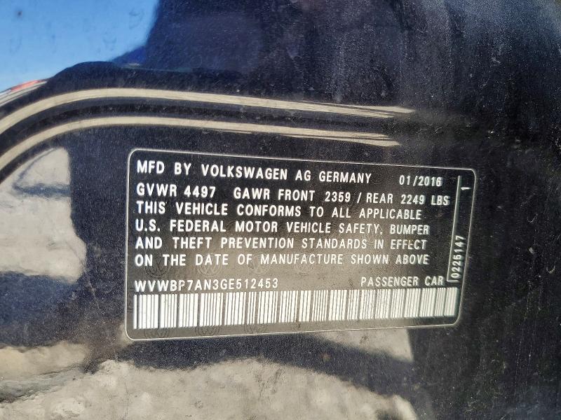 45853276 :رقم المزاد ، WVWBP7AN3GE512453 vin ، 2016 Volkswagen Cc مزاد بيع