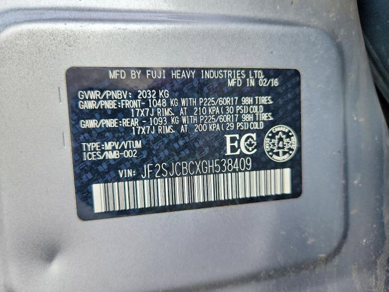 47186856 :رقم المزاد ، JF2SJCBCXGH538409 vin ، 2016 Subaru Forester مزاد بيع