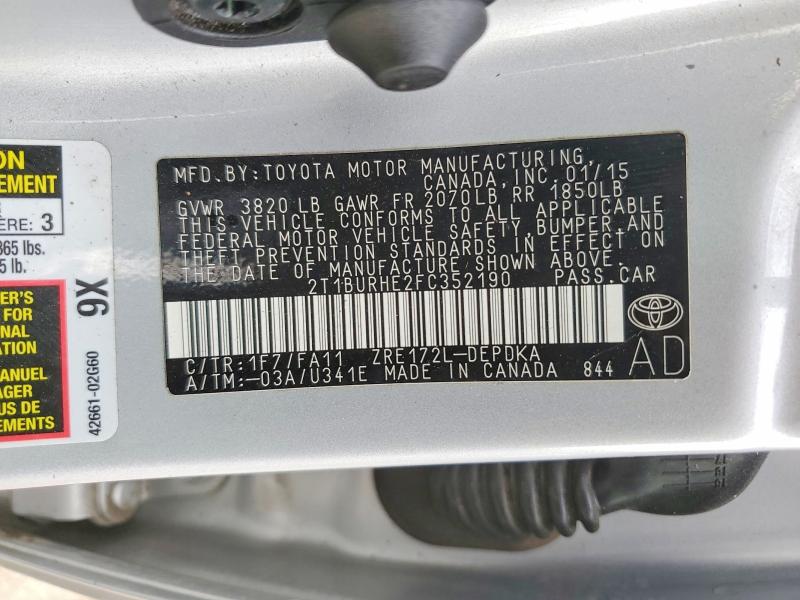 Продаж на аукціоні авто 2015 Toyota Corolla, vin: 2T1BURHE2FC352190, номер лоту: 45612076