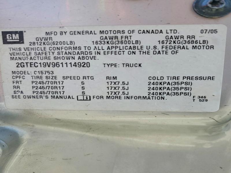 Продажа на аукционе авто 2006 Gmc New Sierra, vin: 2GTEC19V961114920, номер лота: 46932096