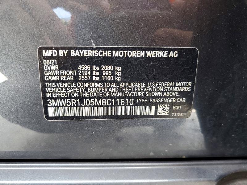 Aukcja sprzedaży 2021 Bmw 330i, vin: 3MW5R1J05M8C11610, numer aukcji: 47466416