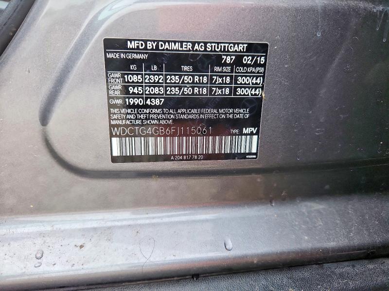 Продажа на аукционе авто 2015 Mercedes-benz Gla, vin: WDCTG4GB6FJ115061, номер лота: 47091806