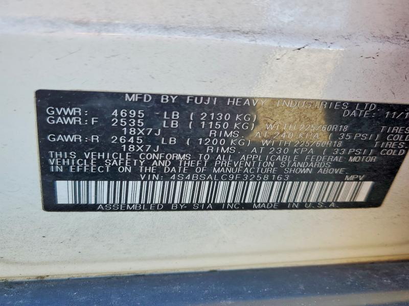 Aukcja sprzedaży 2015 Subaru Outback, vin: 4S4BSALC9F3258163, numer aukcji: 79478035
