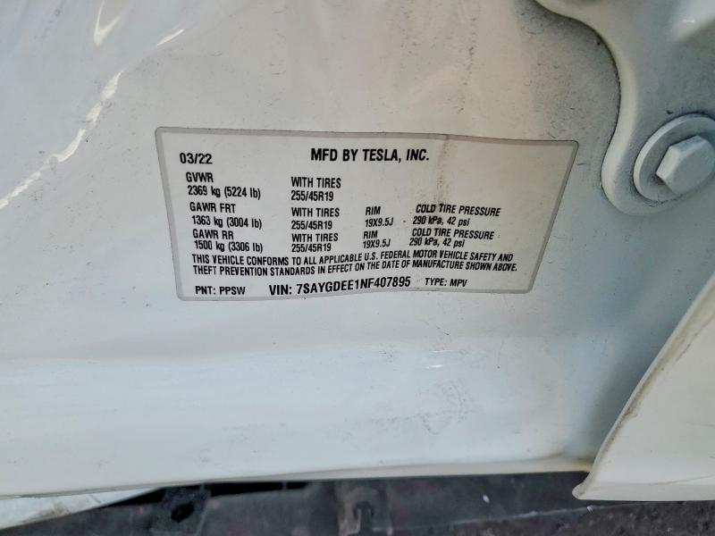 Aukcja sprzedaży 2022 Tesla Model Y, vin: 7SAYGDEE1NF407895, numer aukcji: 79437915