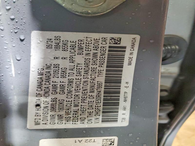 2024 Honda Civic მანქანა იყიდება აუქციონზე, vin: 2HGFE1E50RH476667, აუქციონის ნომერი: 41787146