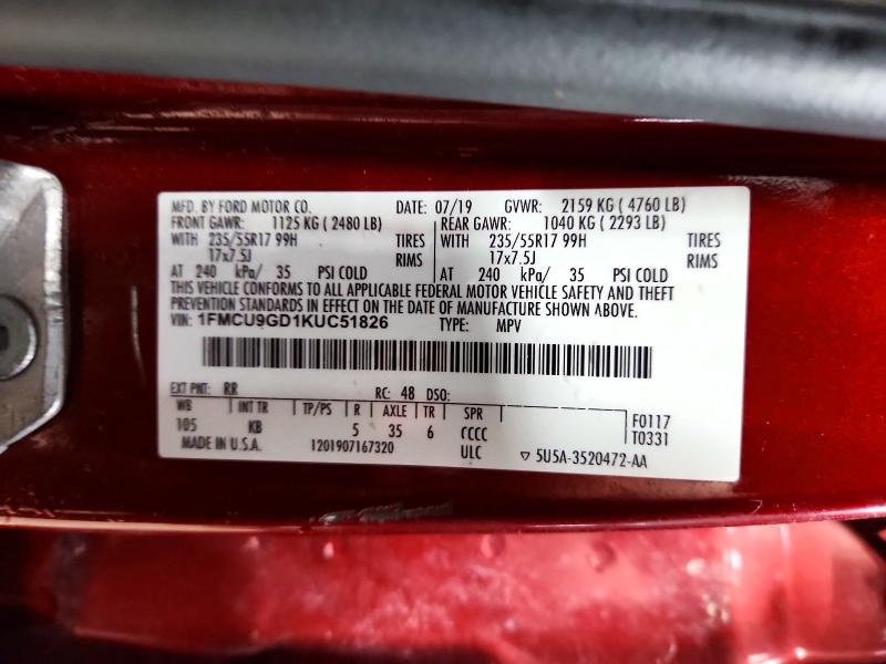 Aukcja sprzedaży 2019 Ford Escape, vin: 1FMCU9GD1KUC51826, numer aukcji: 46932856