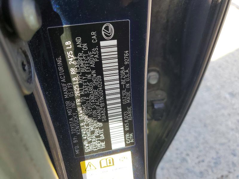 47516476 :رقم المزاد ، 58ABZ1B11KU040209 vin ، 2019 Lexus Es 350 مزاد بيع
