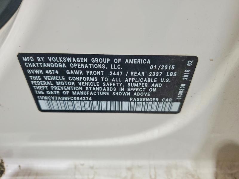 42066346 :رقم المزاد ، 1VWCV7A38FC064274 vin ، 2015 Volkswagen Passat مزاد بيع