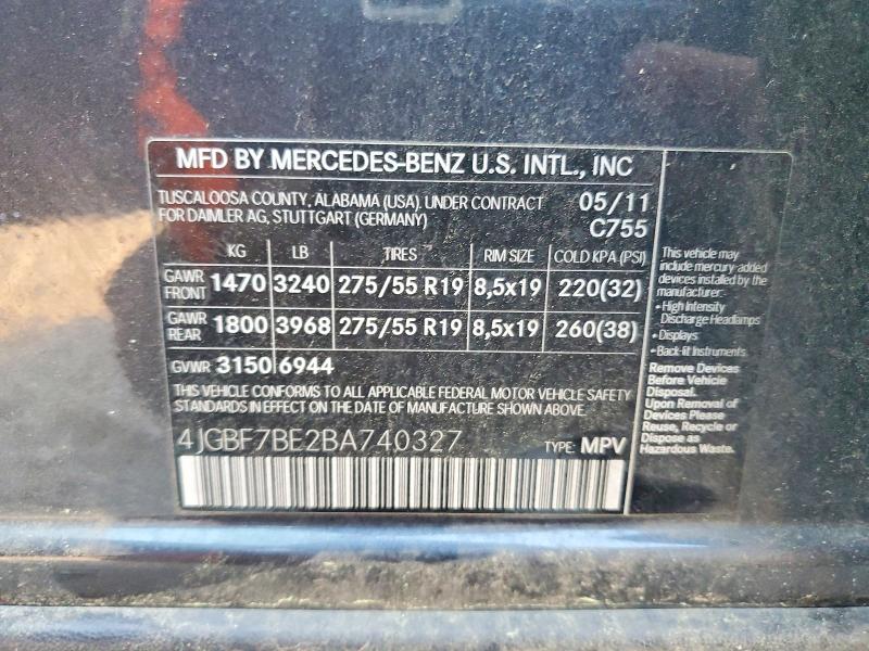 Продаж на аукціоні авто 2011 Mercedes-benz Gl, vin: 4JGBF7BE2BA740327, номер лоту: 46550466