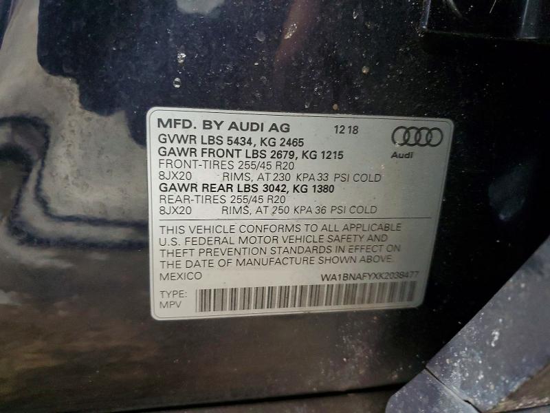78648885 :رقم المزاد ، WA1BNAFYXK2038477 vin ، 2019 Audi Q5 مزاد بيع