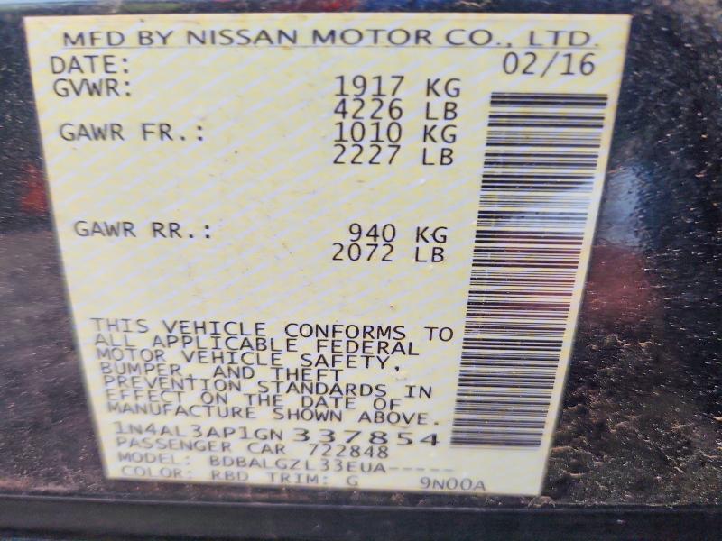 Aukcja sprzedaży 2016 Nissan Altima, vin: 1N4AL3AP1GN337854, numer aukcji: 42065326
