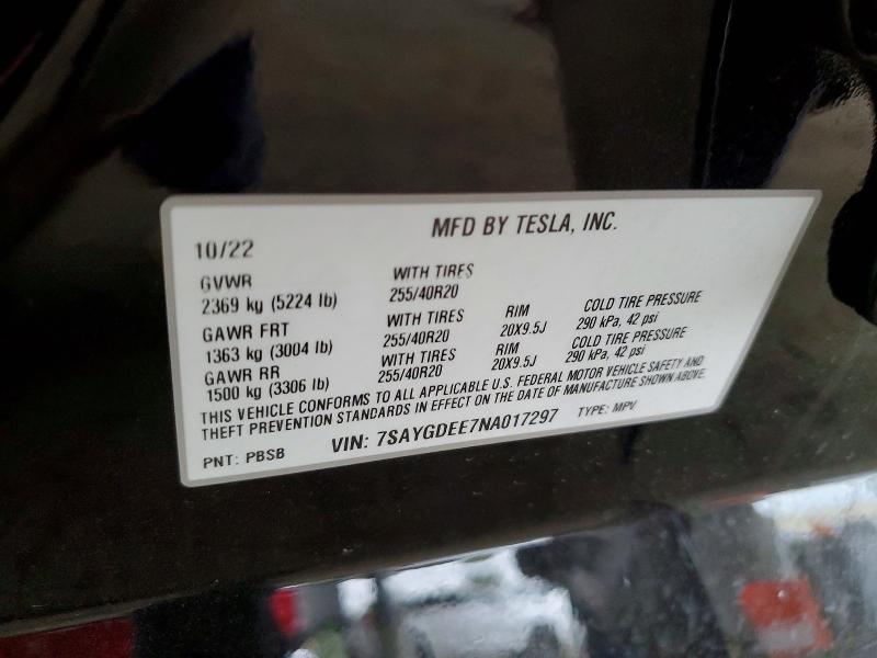 Продаж на аукціоні авто 2022 Tesla Model Y, vin: 7SAYGDEE7NA017297, номер лоту: 48016826