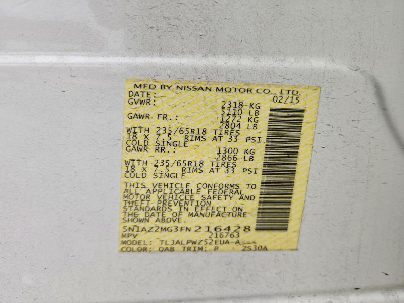 41721676 :رقم المزاد ، 5N1AZ2MG3FN216428 vin ، 2015 Nissan Murano مزاد بيع