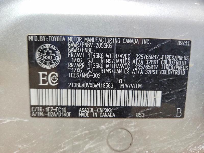 2011 Toyota Rav4 მანქანა იყიდება აუქციონზე, vin: 2T3BF4DVXBW148563, აუქციონის ნომერი: 45664626
