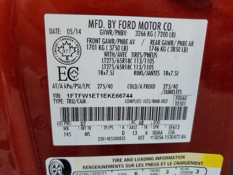 Продаж на аукціоні авто 2014 Ford F150, vin: 1FTFW1ET1EKE66744, номер лоту: 79445265