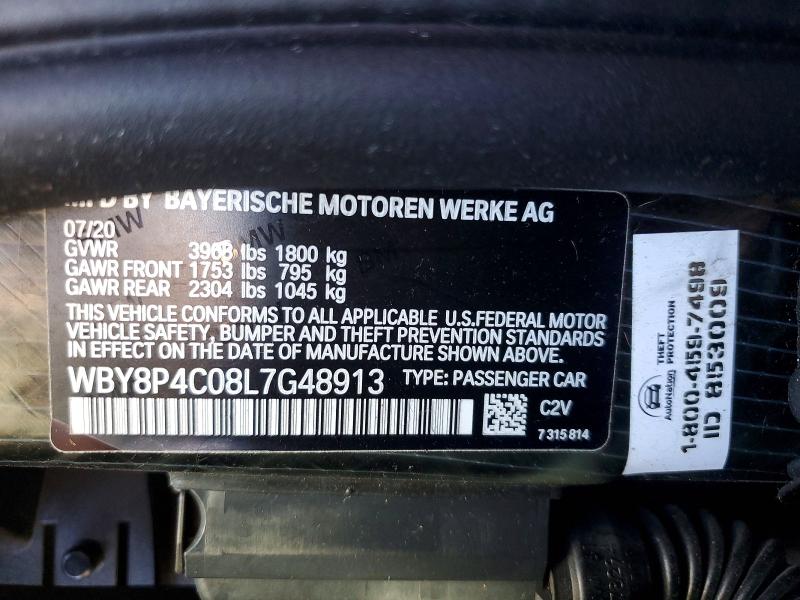 Продаж на аукціоні авто 2020 Bmw I3, vin: WBY8P4C08L7G48913, номер лоту: 47122506