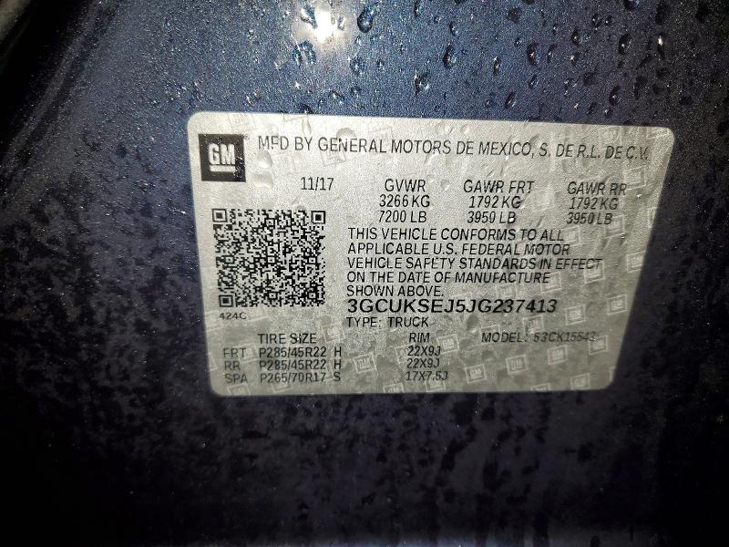 79612695 :رقم المزاد ، 3GCUKSEJ5JG237413 vin ، 2018 Chevrolet Silverado مزاد بيع