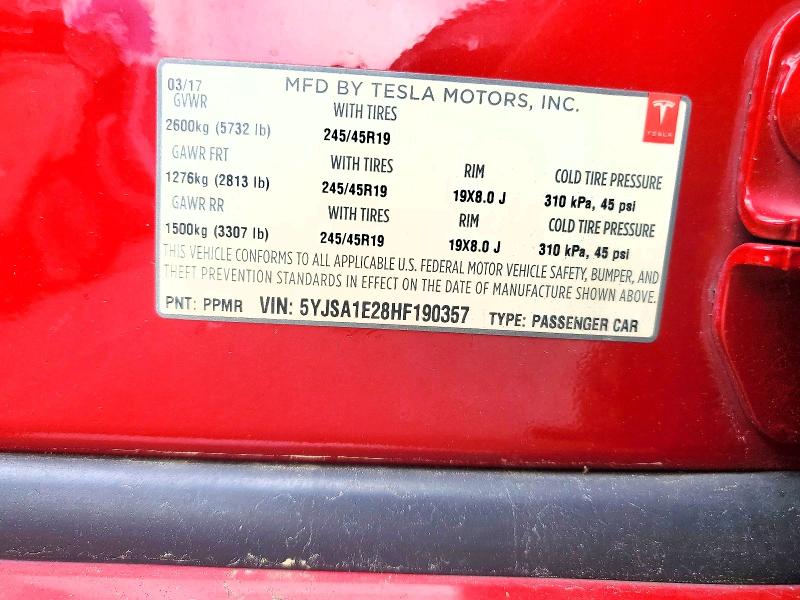 Aukcja sprzedaży 2017 Tesla Model S, vin: 5YJSA1E28HF190357, numer aukcji: 46178976