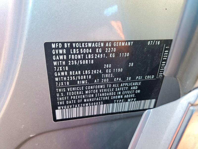 45798376 :رقم المزاد ، WVGUV7AX2HW509633 vin ، 2017 Volkswagen Tiguan مزاد بيع