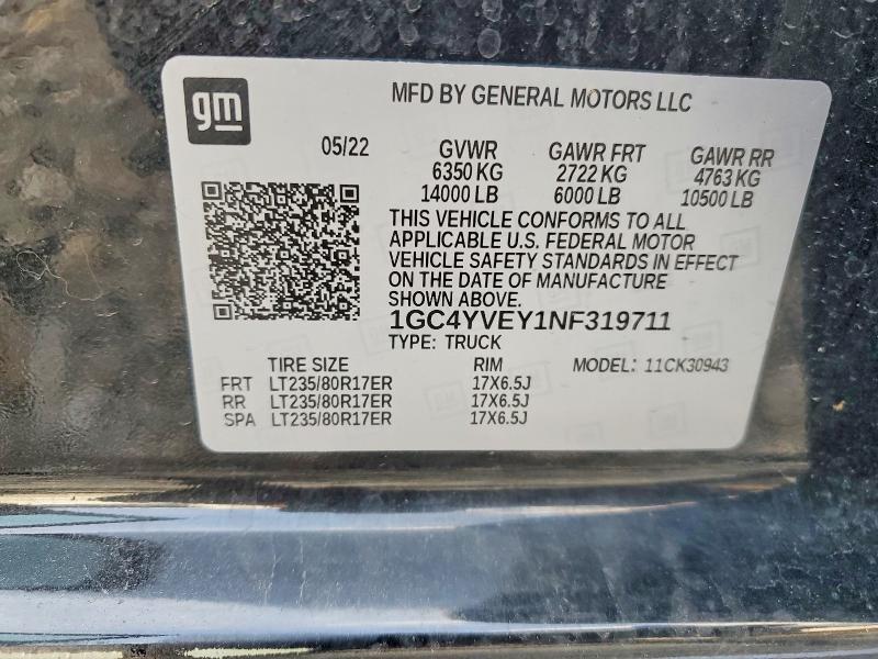 79751115 :رقم المزاد ، 1GC4YVEY1NF319711 vin ، 2022 Chevrolet Silverado مزاد بيع