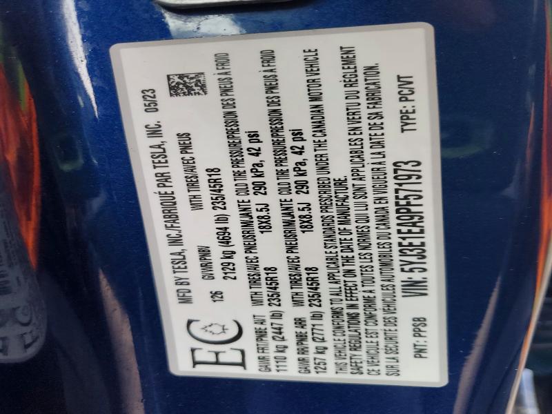 Продажа на аукционе авто 2023 Tesla Model 3, vin: 5YJ3E1EA9PF571973, номер лота: 45959666