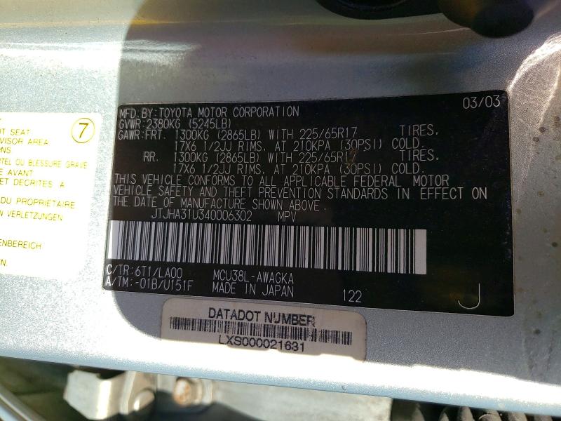 Продажа на аукционе авто 2004 Lexus Rx 330, vin: JTJHA31U340006302, номер лота: 46712026