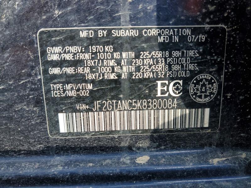 Продаж на аукціоні авто 2019 Subaru Crosstrek, vin: JF2GTANC5K8380084, номер лоту: 41606296