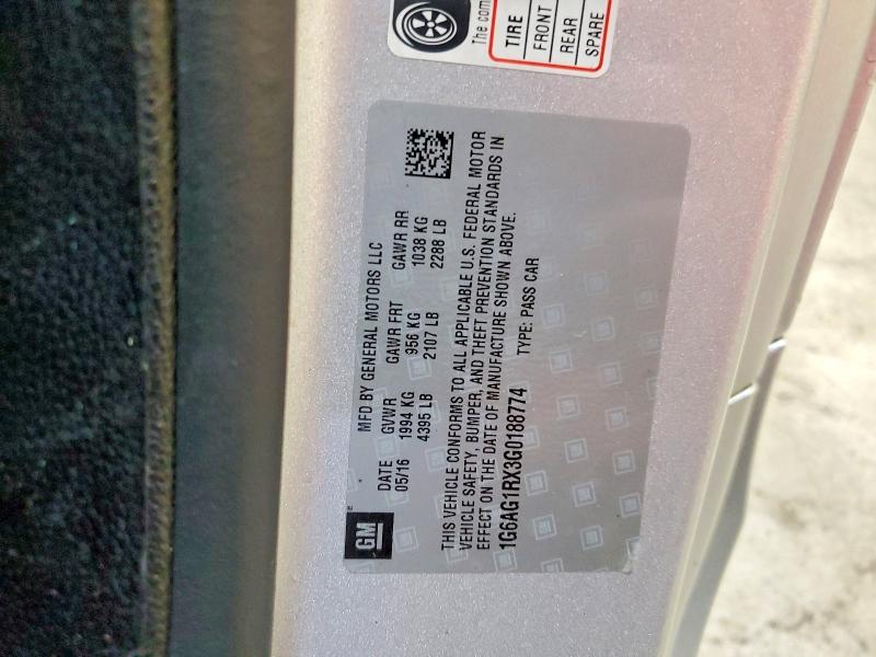 2016 Cadillac Ats მანქანა იყიდება აუქციონზე, vin: 1G6AG1RX3G0188774, აუქციონის ნომერი: 78661495