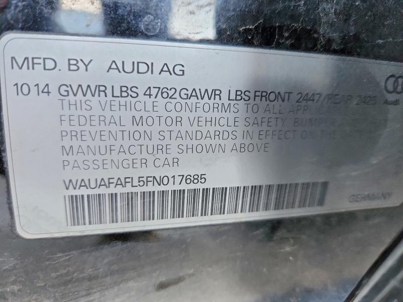 2015 Audi A4 მანქანა იყიდება აუქციონზე, vin: WAUAFAFL5FN017685, აუქციონის ნომერი: 46010636