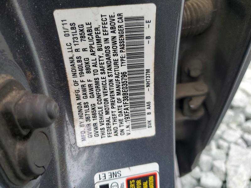 Aukcja sprzedaży 2011 Honda Civic, vin: 19XFA1F38BE035796, numer aukcji: 79794235
