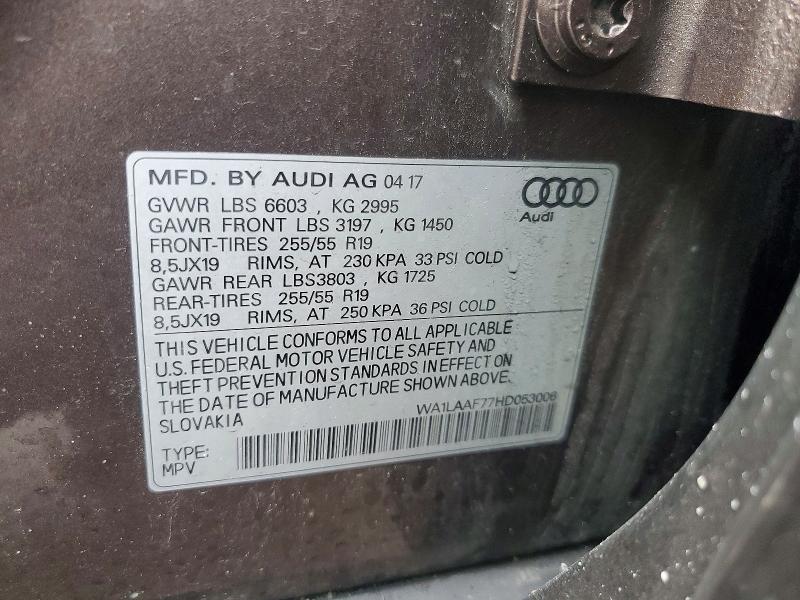 79816575 :رقم المزاد ، WA1LAAF77HD053006 vin ، 2017 Audi Q7 مزاد بيع