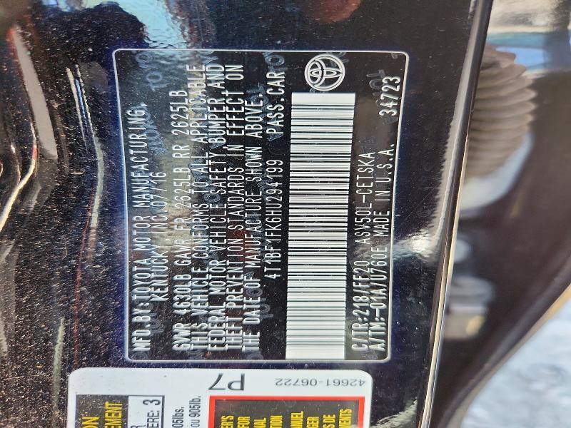 Aukcja sprzedaży 2017 Toyota Camry, vin: 4T1BF1FK6HU294199, numer aukcji: 46272686