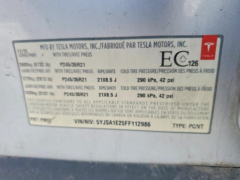 Aukcja sprzedaży 2015 Tesla Model S, vin: 5YJSA1E25FF112986, numer aukcji: 45809976