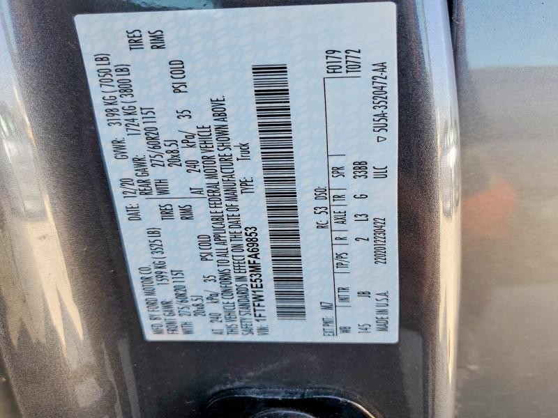 41822686 :رقم المزاد ، 1FTFW1E53MFA69853 vin ، 2021 Ford F150 مزاد بيع