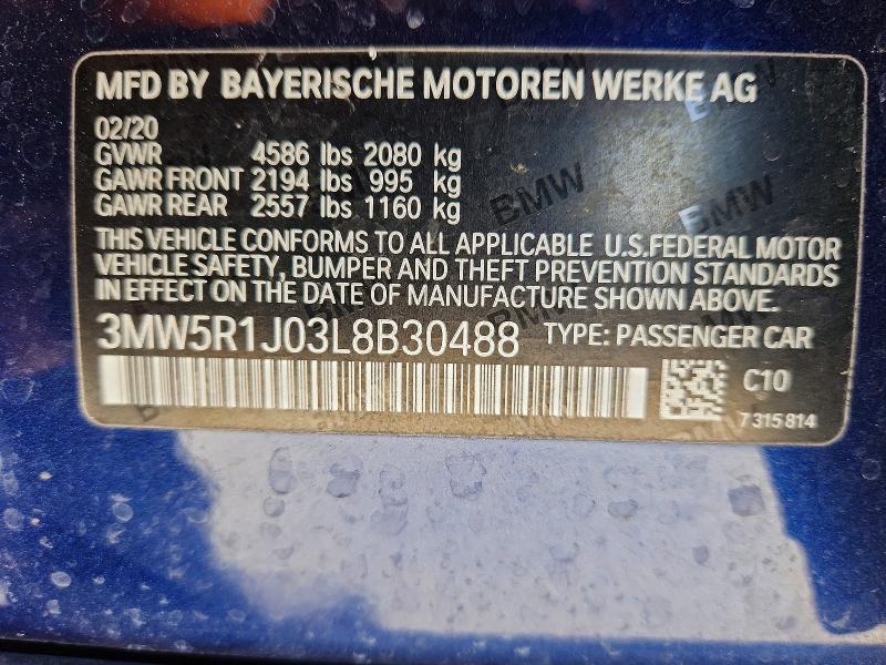 Продаж на аукціоні авто 2020 Bmw 330i, vin: 3MW5R1J03L8B30488, номер лоту: 46530096