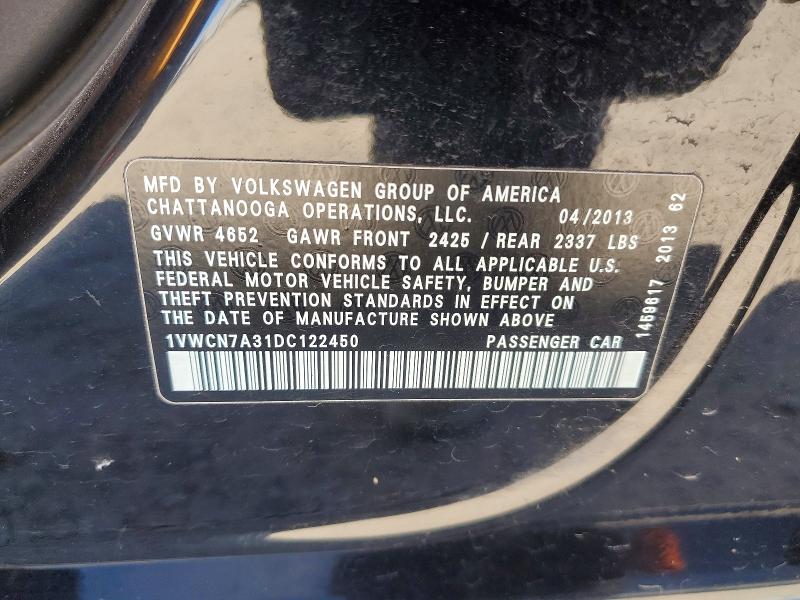 Aukcja sprzedaży 2013 Volkswagen Passat, vin: 1VWCN7A31DC122450, numer aukcji: 45447776