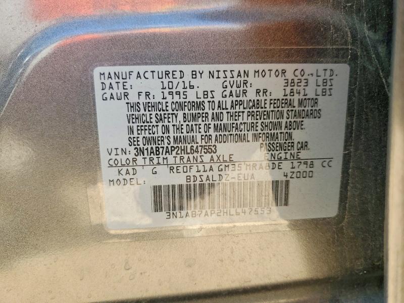 Продаж на аукціоні авто 2017 Nissan Sentra, vin: 3N1AB7AP2HL647553, номер лоту: 47891226
