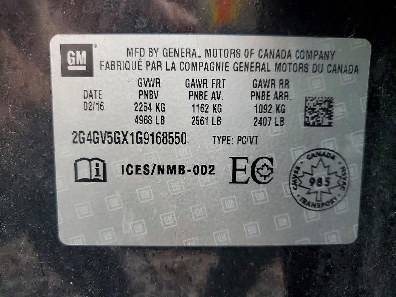 79788285 :رقم المزاد ، 2G4GV5GX1G9168550 vin ، 2016 Buick Regal مزاد بيع