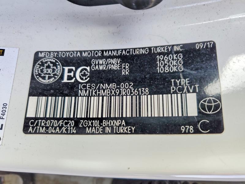 2018 Toyota C-hr მანქანა იყიდება აუქციონზე, vin: NMTKHMBX9JR036138, აუქციონის ნომერი: 41748286