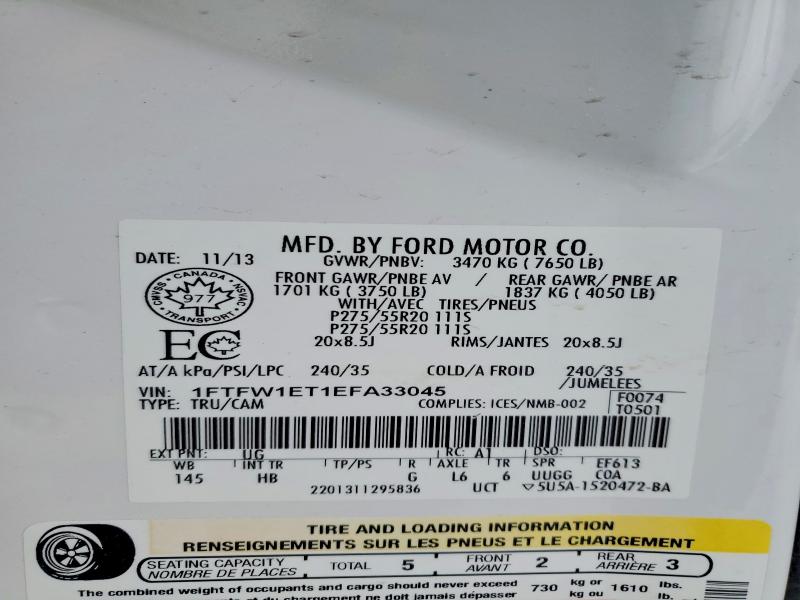 41700566 :رقم المزاد ، 1FTFW1ET1EFA33045 vin ، 2014 Ford F150 مزاد بيع