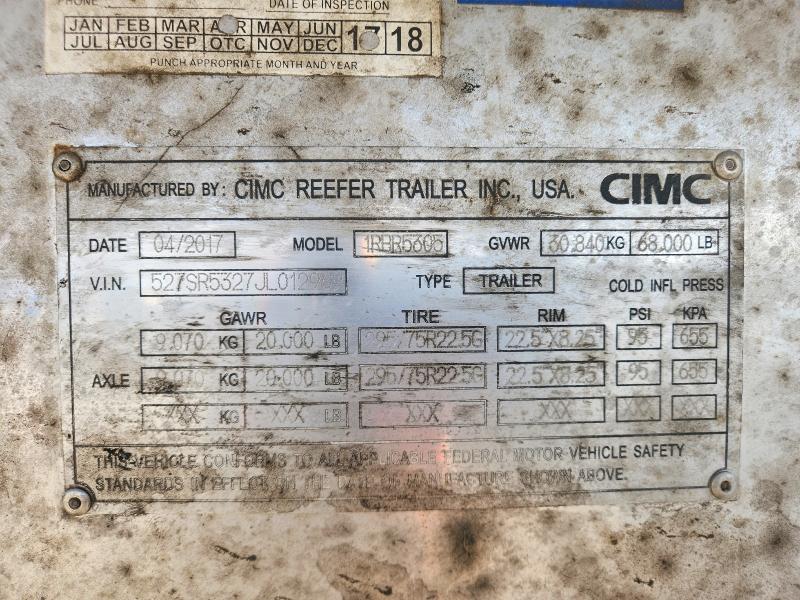 Продаж на аукціоні авто 2018 Cimc Reefer Trailer Trailers, vin: 527SR5327JL012969, номер лоту: 47268946