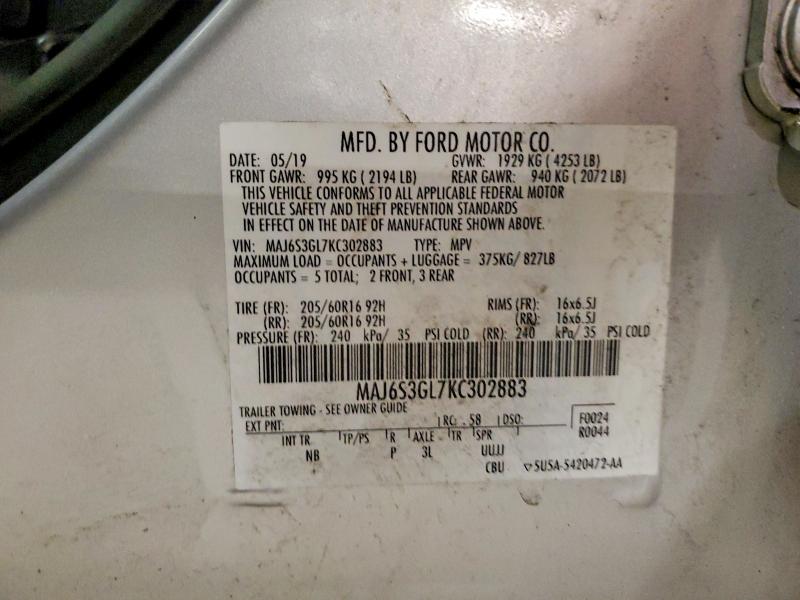 Продаж на аукціоні авто 2019 Ford Ecosport, vin: MAJ6S3GL7KC302883, номер лоту: 46715966